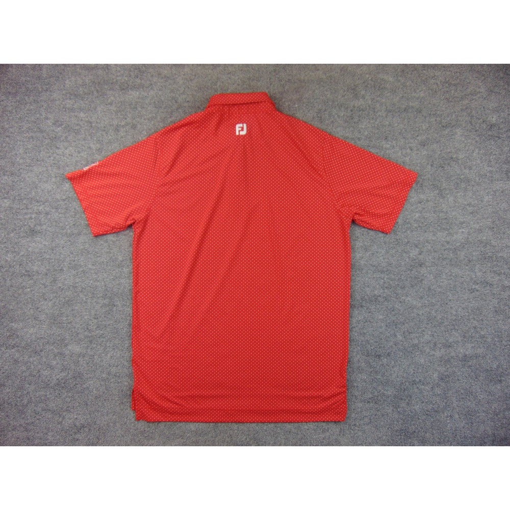 FootJoy Polo Shirt Mens Medium Red Polka Dot Performance Golf Short Sleeve - Picture 2 of 9